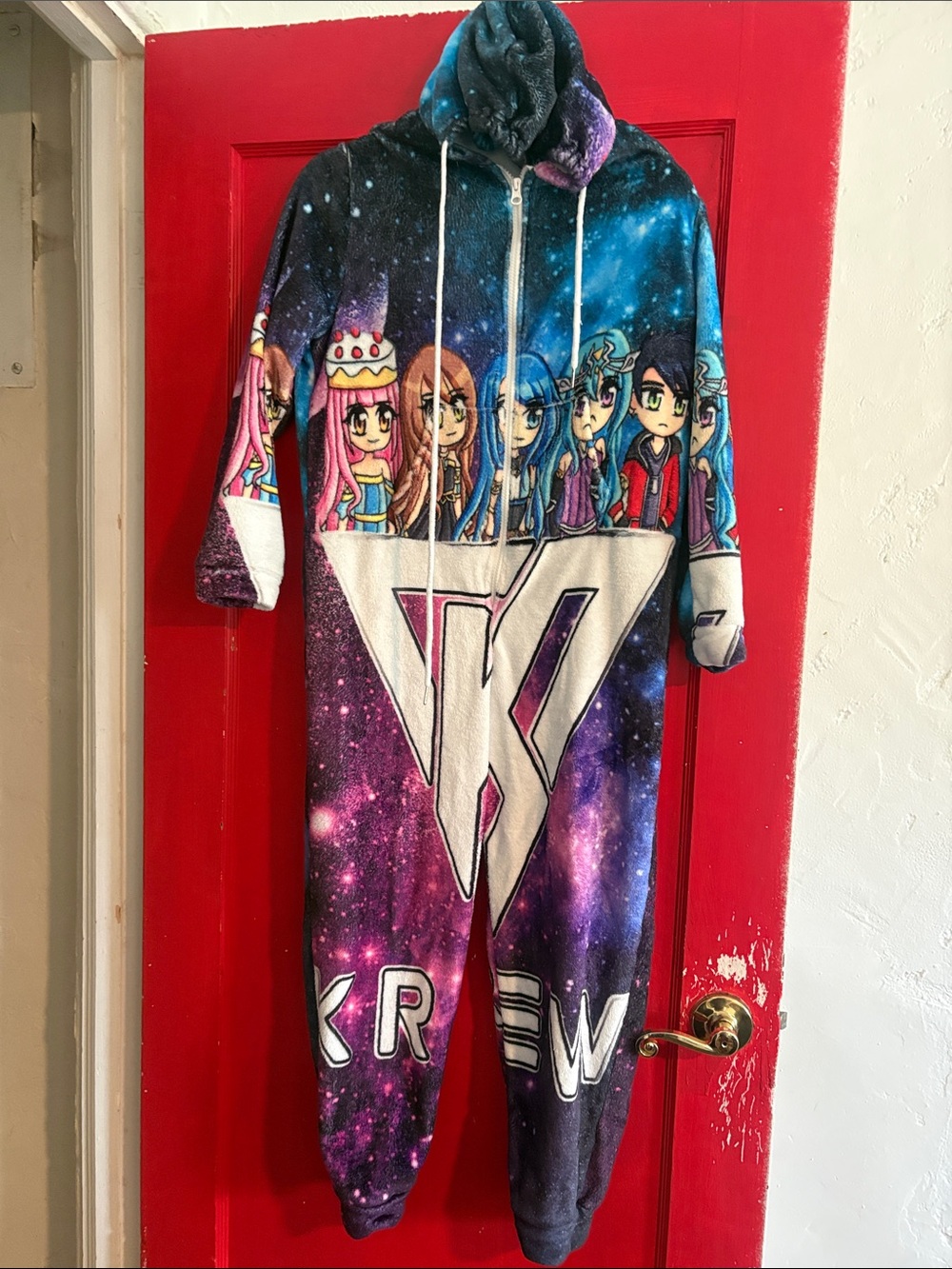 KREWE Galaxy Cartoon Kids One-Piece Footie Hoodie - Blue, Purple, Black